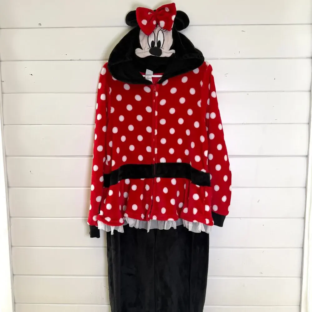Disney Minnie‎ Mouse Sleepwear One Piece Pajama Womens Red Black - Picture 2 of 10